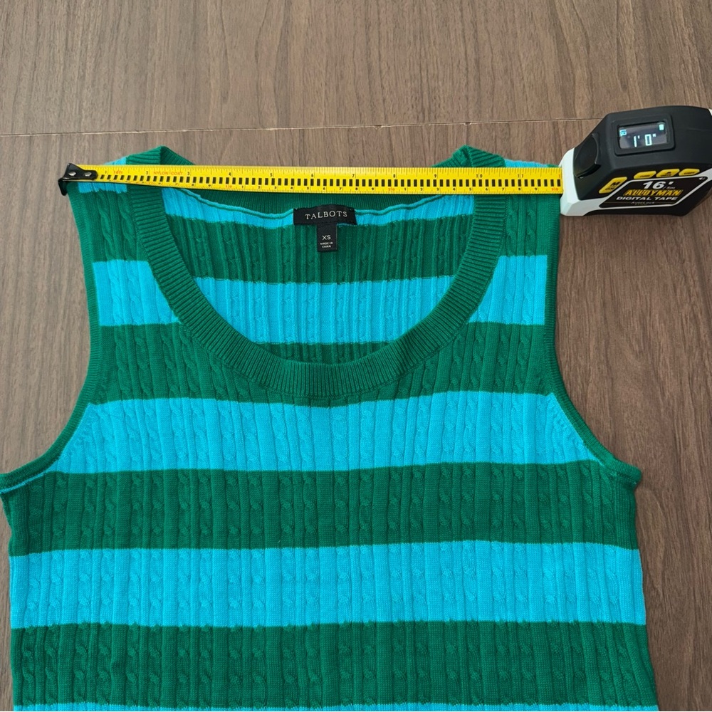 Talbots XS Cable Knit Top Cotton Blue/Green Striped Sleeveless Tank Classic - Picture 6 of 9